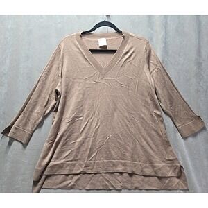 Kerisma Womens Quarte sleeve V Neck brown beige sweater Mercerized Wool Size S/M